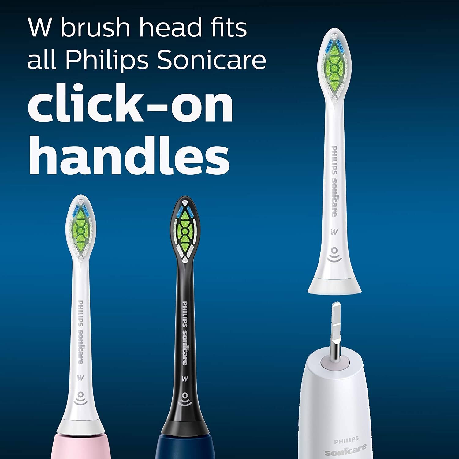 W brush head fits all Philips Sonicare click-on handles