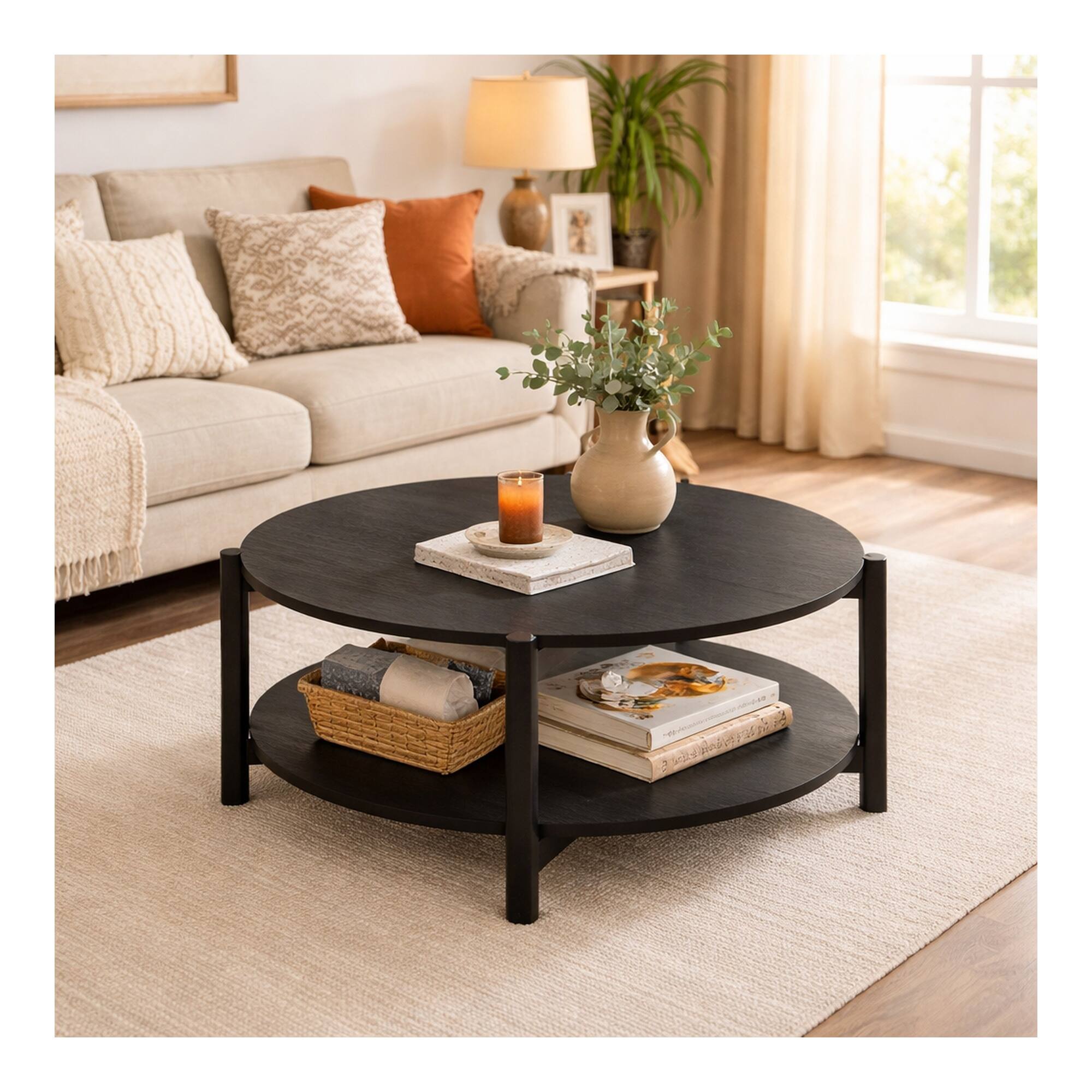 Alt View 2. Boyel Living - Square Storage Coffee Table with 2 Drawers - Black.