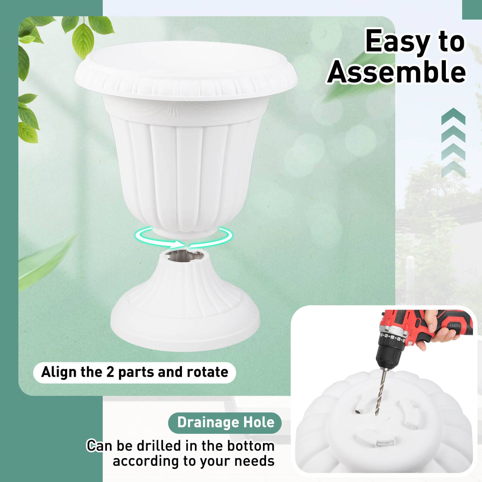 Easy to Assemble

Align the 2 parts and rotate

Drainage Hole
Can be drilled in the bottom according to your needs