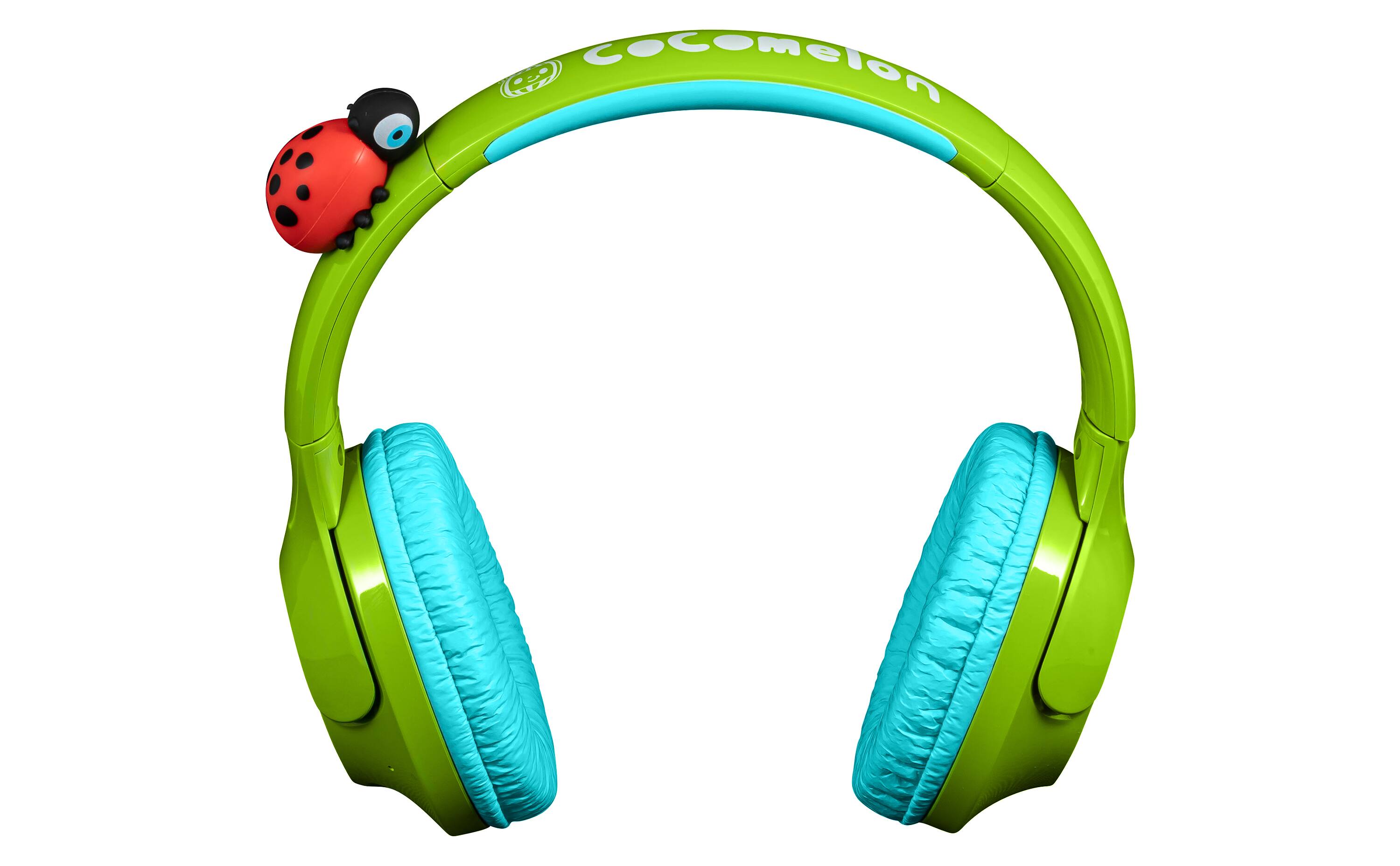 Left. eKids - eKids Cocomelon Bluetooth Headphones for Kids, Wireless Headphones with Built-in Nursery Rhymes - Green.