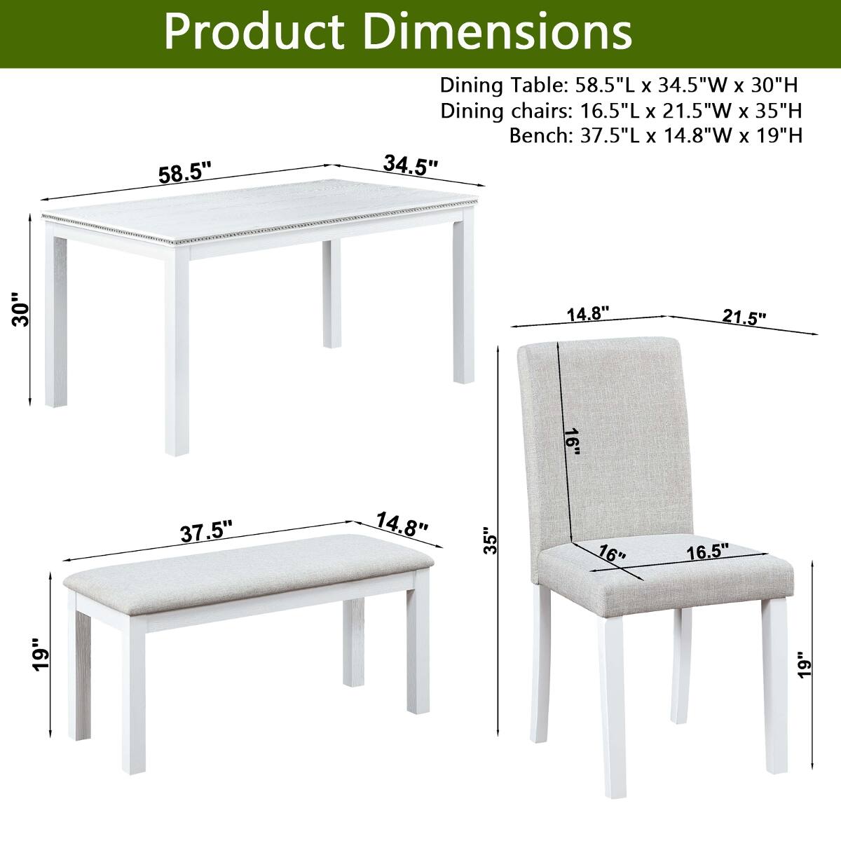 Loheer 6 Piece Dining Table Set With Bench, Rectangular Table and ...