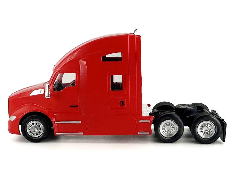 Left. HO Logistics Replicas - Kenworth T680 Sleeper Cab Red 1/87 (HO) Plastic Model Car by HO Logistics - Red.