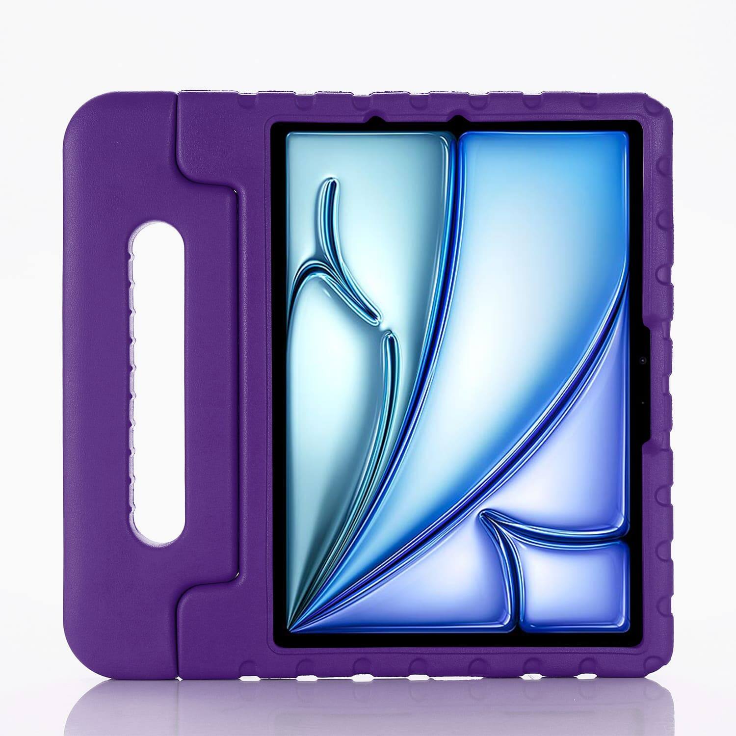 Angle. UUCOVER - Kid-Friendly Tablet Protective Case for Apple iPad Air 11-inch M4 M3 M2 2026/2025/2024 with Convertible Handle Kickstand - Purple.