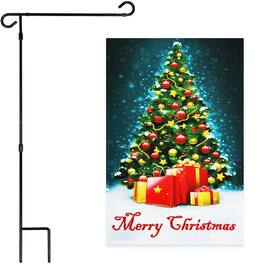 G128 - Garden Flag Stand 36 x 16 in with 12 x 18 in Merry Xmas Tree with Gifts Garden Flag - Assorted Colors