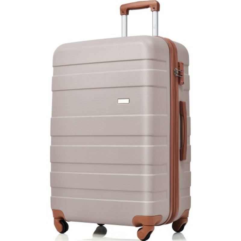 Angle. HTUTWOO - Luggage Sets ABS Hardshell 3pcs - Hardside Lightweight Suitcase Sets, Spinner Wheels Suitcase with TSA Lock, 20"/24"/28 - Light Brown.