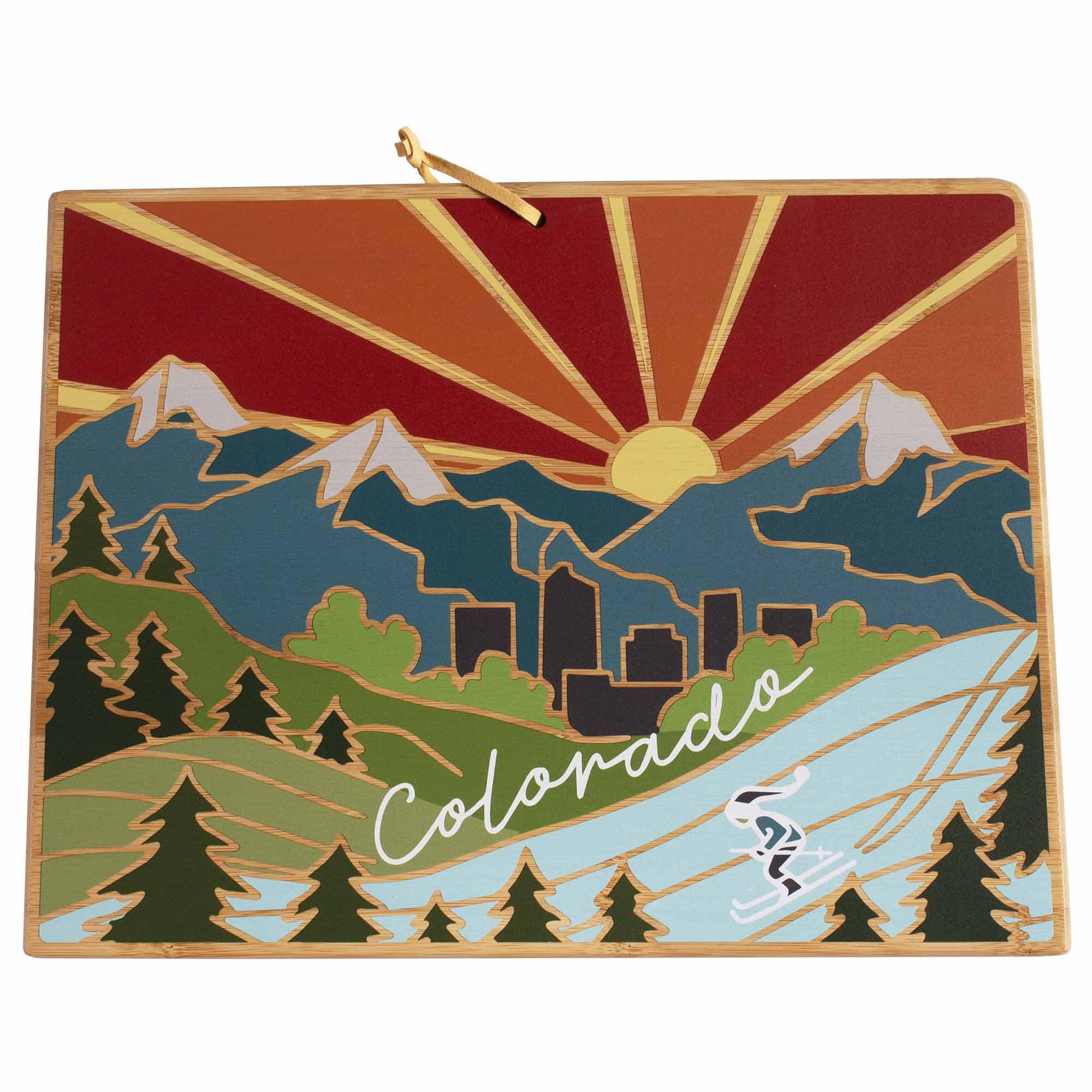 Front. Totally Bamboo - Colorado Cutting Board with Artwork by Summer Stokes.