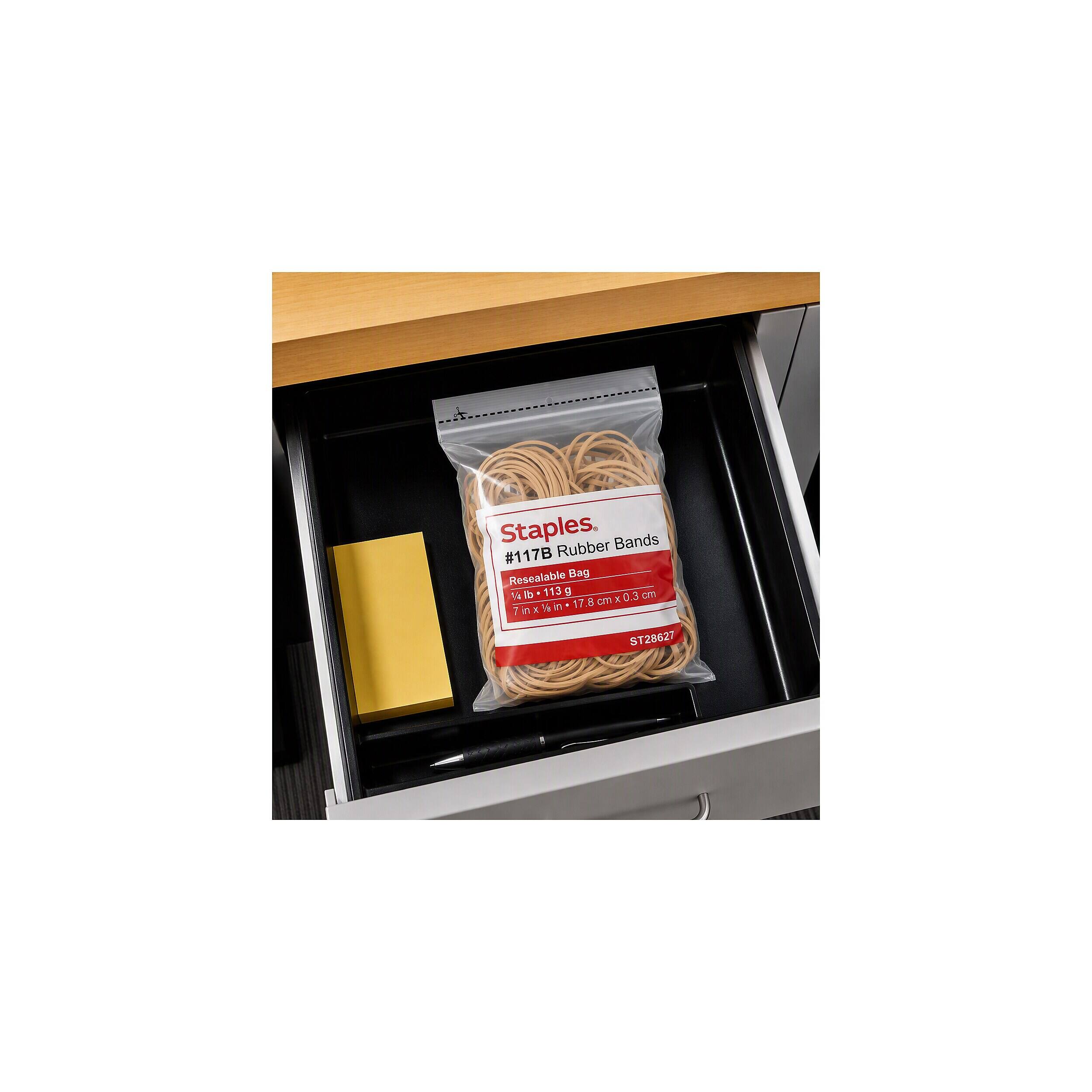 Staples. Rubber Bands #117B Resealable Bag 1/4 lb 113 g 0.3 cm x 17.8 cm x 7 in 1/2 in ST28627