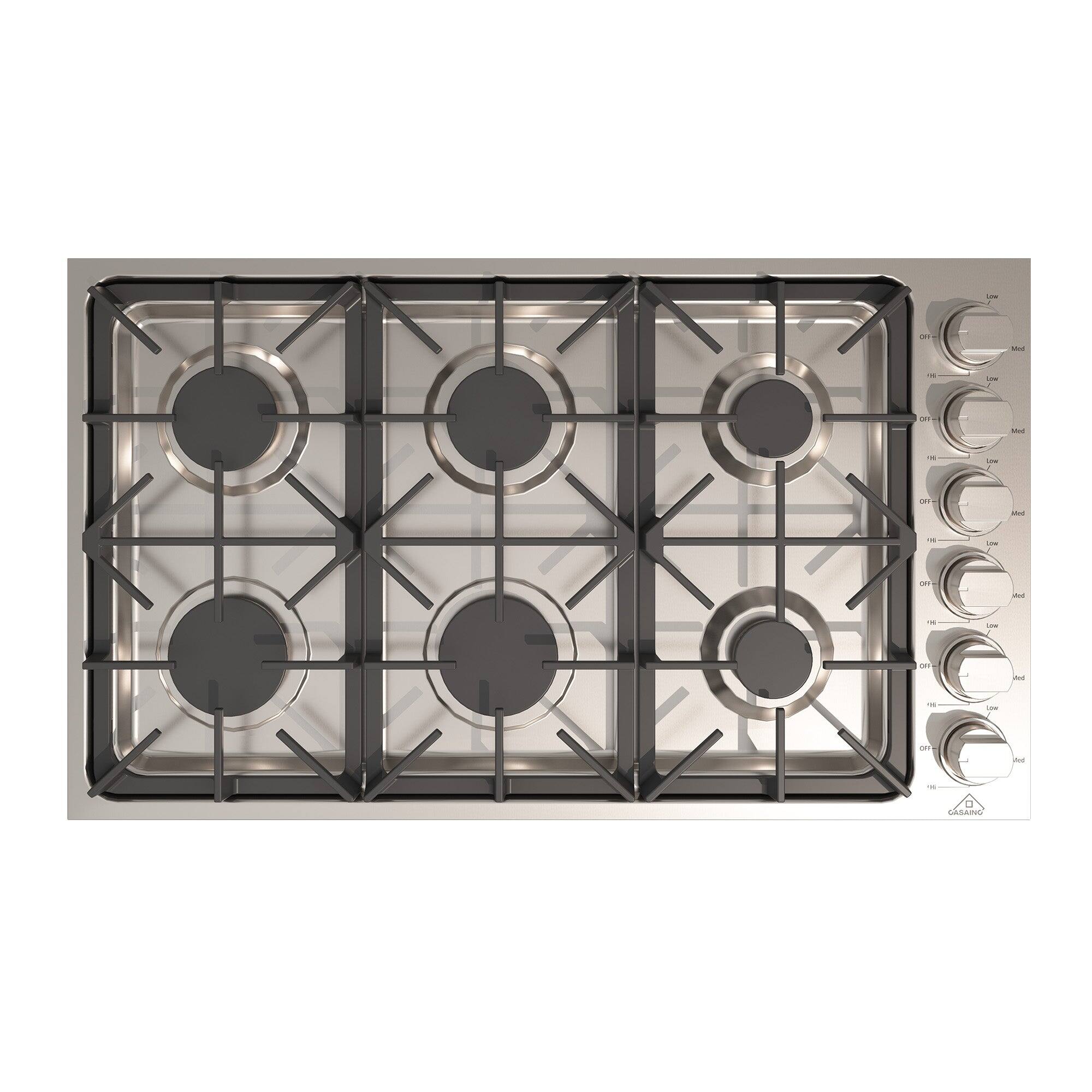 Front. Boyel Living - 36 in. 6 Burners Smooth Top Cooktop Surface Control Gas Cooktop in Stainless Steel - Silver.