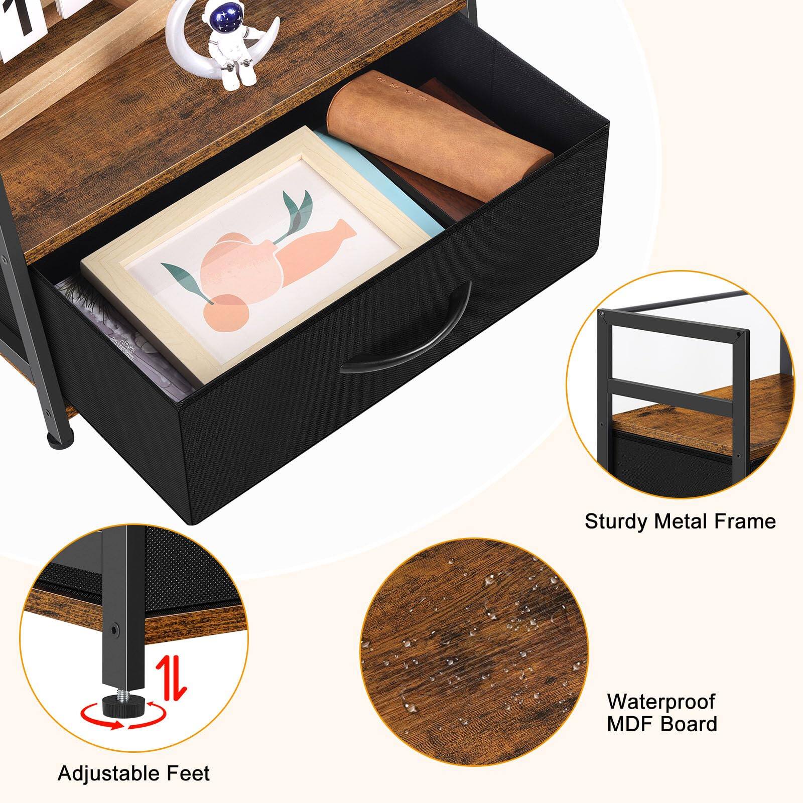 - Sturdy Metal Frame
- Waterproof MDF Board
- Adjustable Feet