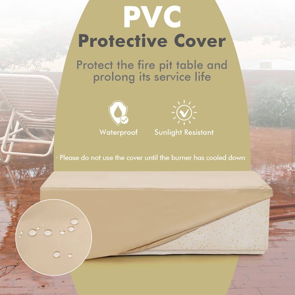 PVC Protective Cover

Protect the fire pit table and prolong its service life

Waterproof  
Sunlight Resistant

Please do not use the cover until the burner has cooled down