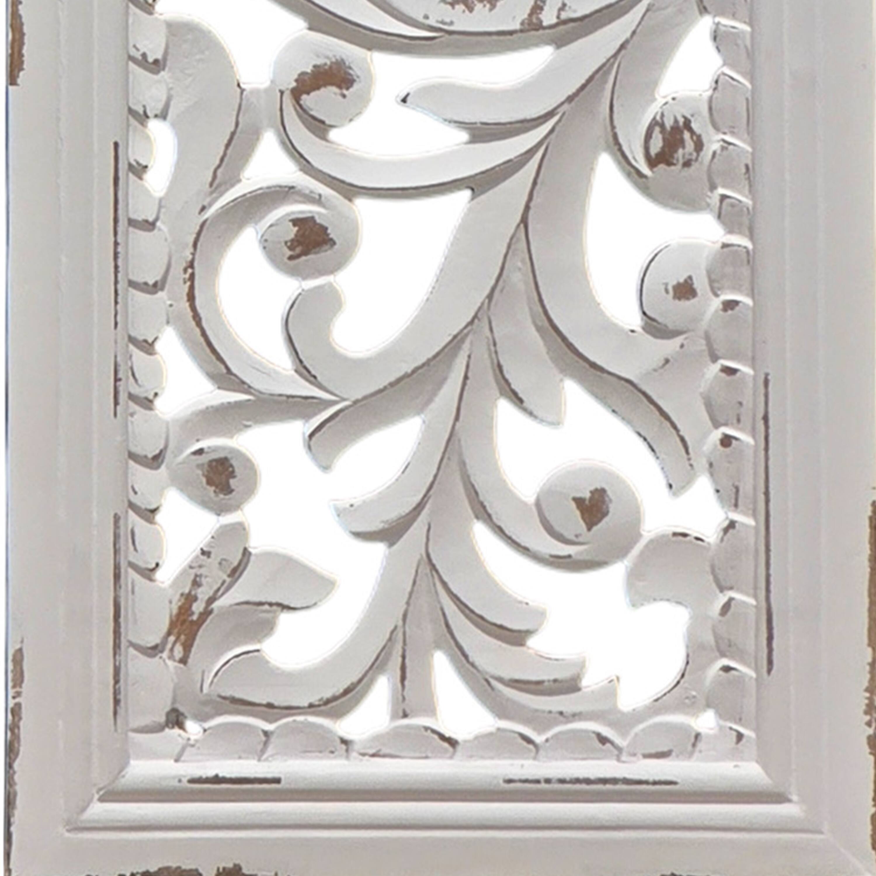 Alt View 4. Manhattan Lane - Ozy Carved Wall Art Panel Set of 2, Handcrafted Distressed White Mango Wood, 50 Inch Tall - White.