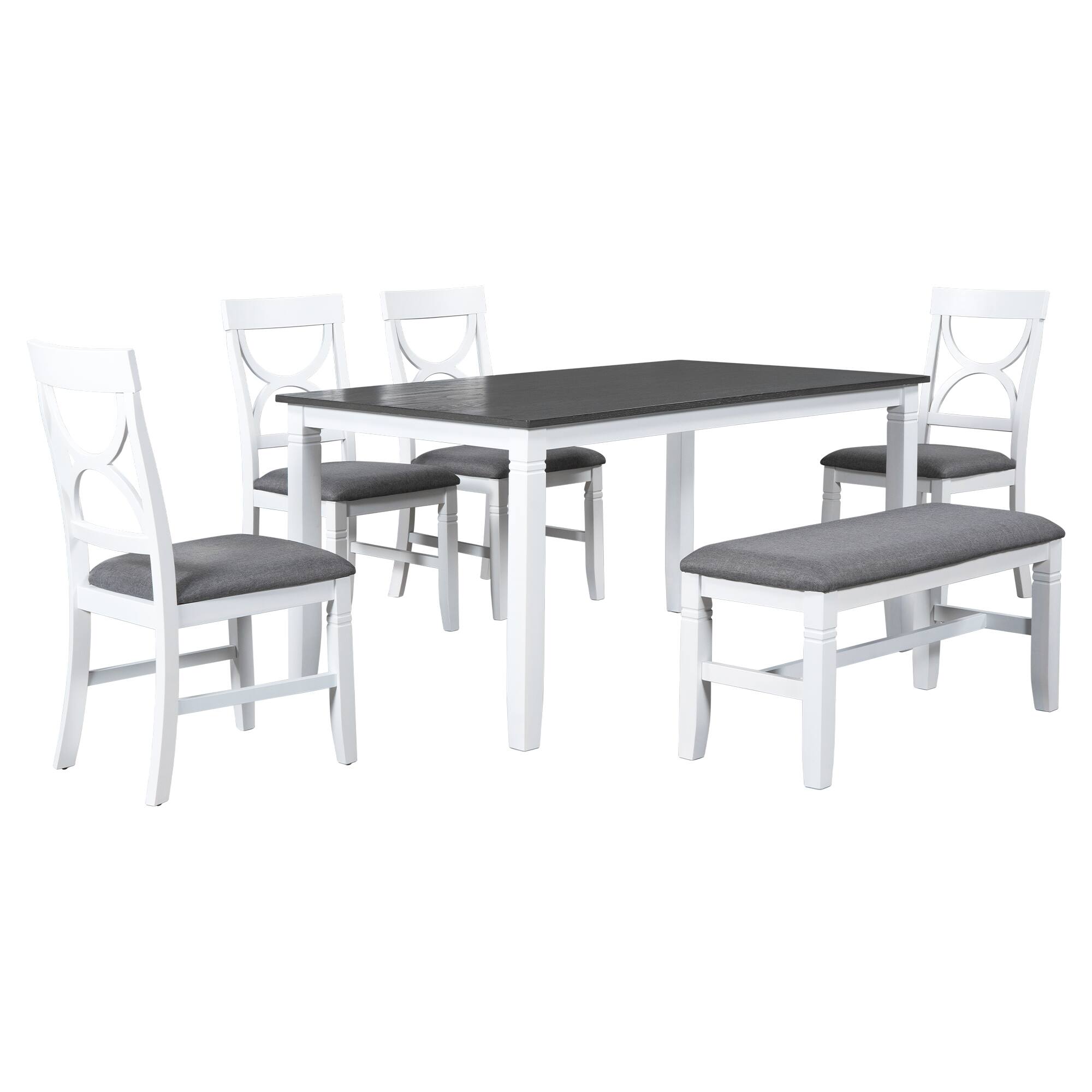 Loheer Farmhouse Dining Set for Six, 60 Inch Rectangular Table with ...