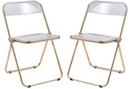 LeisureMod - Lawrence 2-PCS Accent Chair, Folding Acrylic Design with Gold Chrome Frame, Portable Assembled Seating - Clear