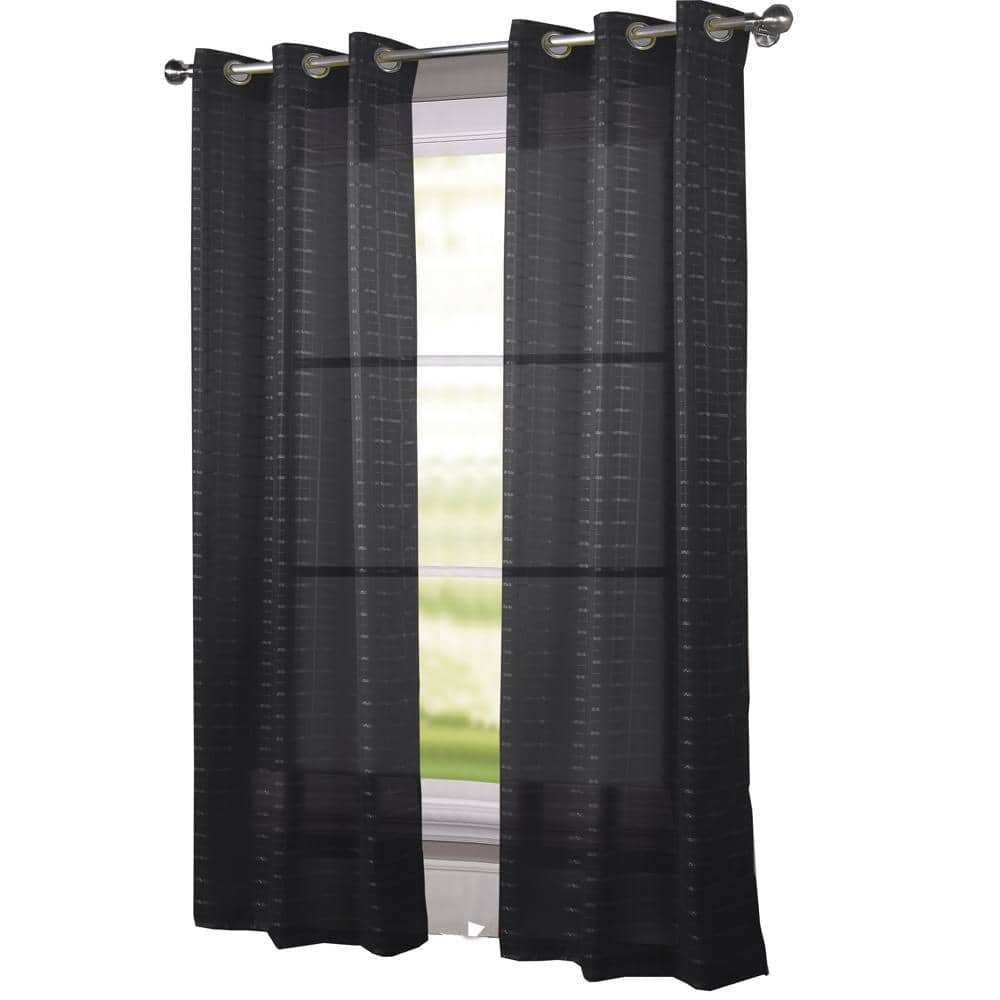 Photos - Other Decoration Rich Toys RT Designers Collection - Wanda Box Voile Light Filtering One Grommet Curtain Panel 54" x 90" - Black PNW07606 
