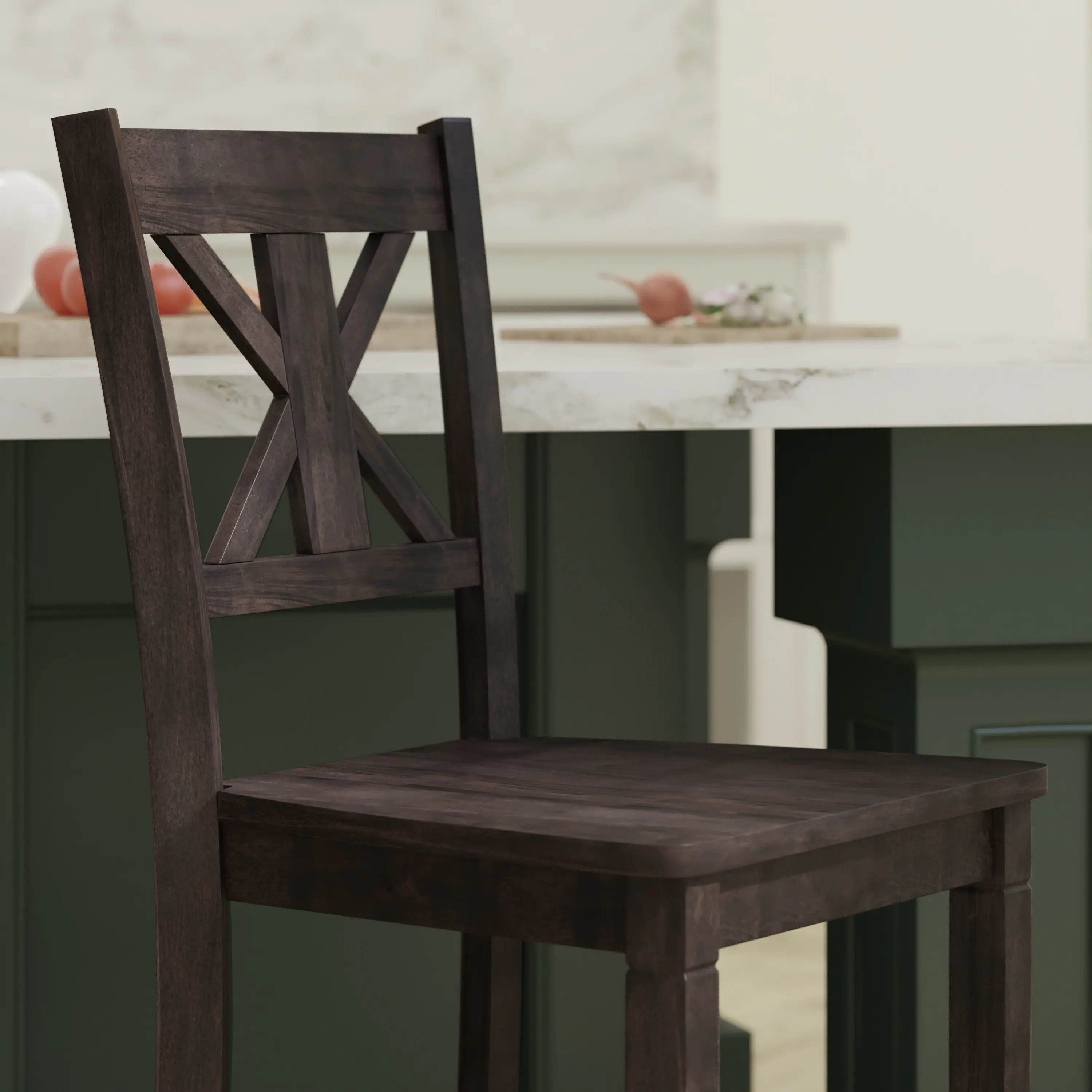 Alt View 5. Emma + Oliver - Lara Set of 2 Wooden Modern Farmhouse Bar Height Dining Stool with Decorative Carved Backrest and Wood Seat - Gray Wash Walnut.