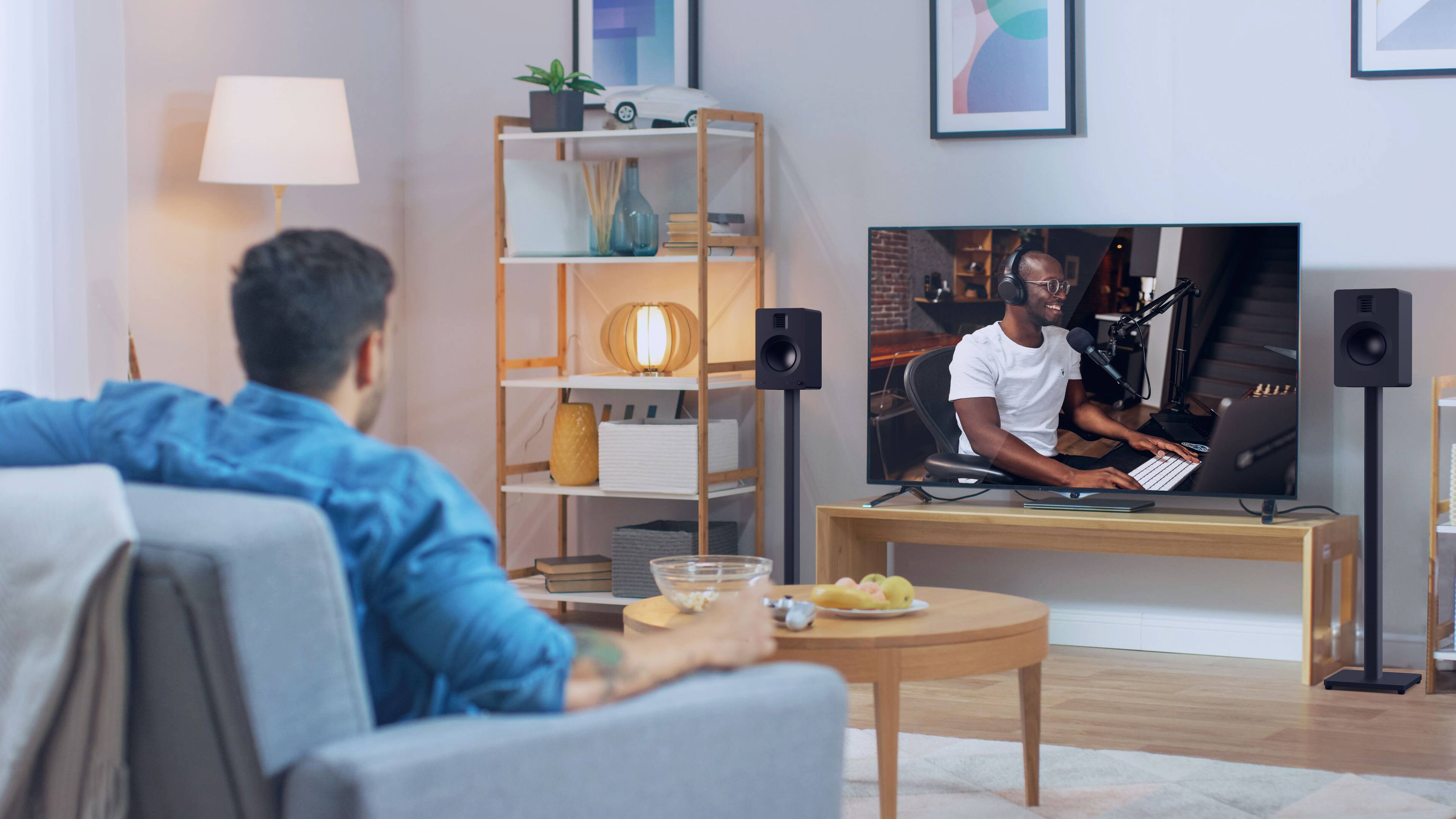 Alt View 5. Kanto - 34" Universal Bookshelf Speaker Floor Stands, Pair - Black.