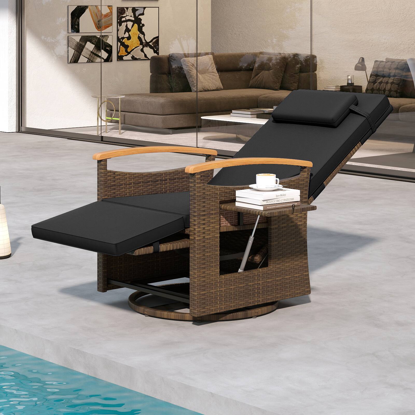 Alt View 1. Gymax - Gymax Set Of 2 Outdoor 360° Swivel Rattan Recliner Chair Patio Wicker Chaise Lounge Chair - Mix Brown, Black.