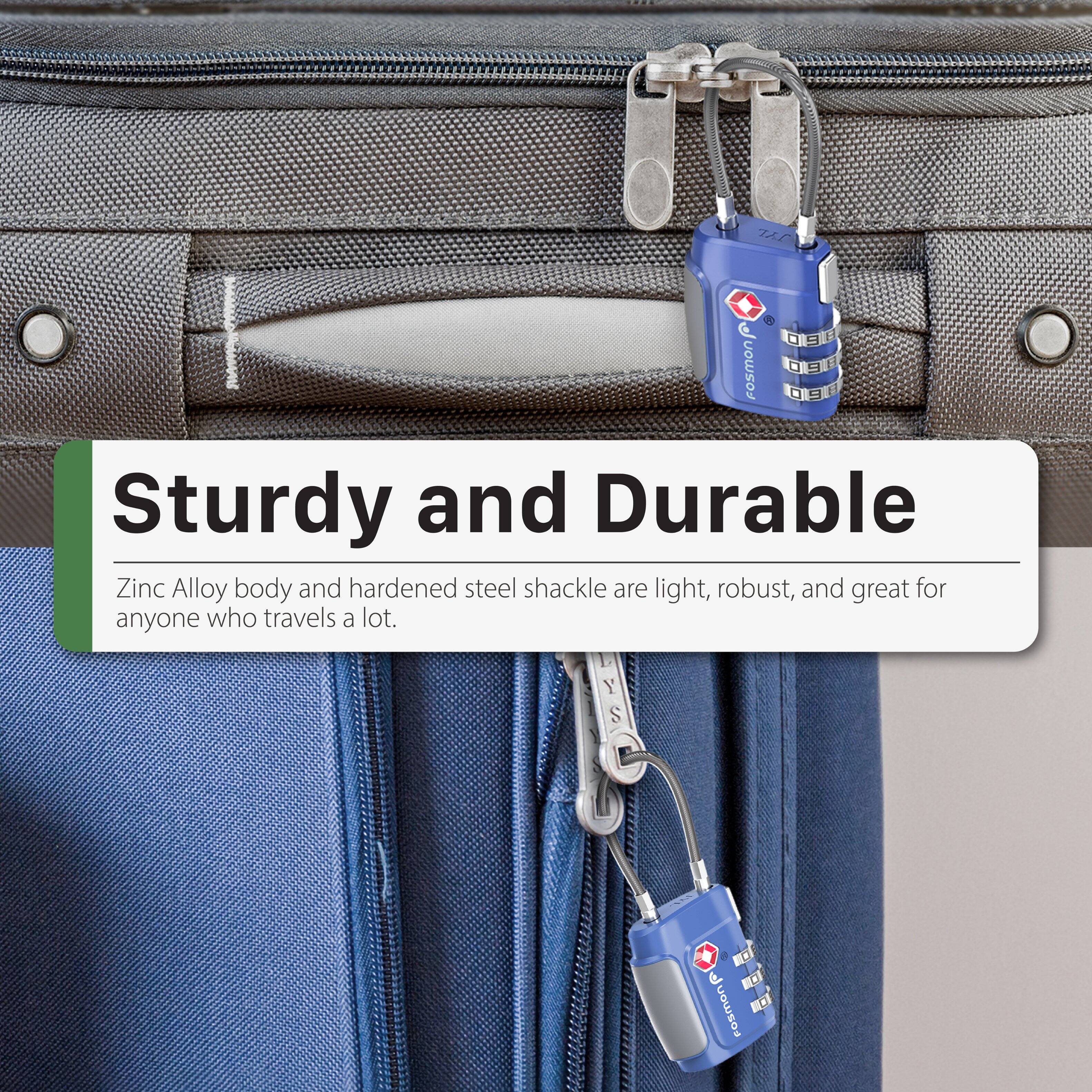 JYL  C 03 W FosmOn 0A0 DE0 Sturdy and Durable Zinc Alloy body and hardened steel shackle are light, robust, and great for anyone who travels a lot. Y S m e  Fosmon 1