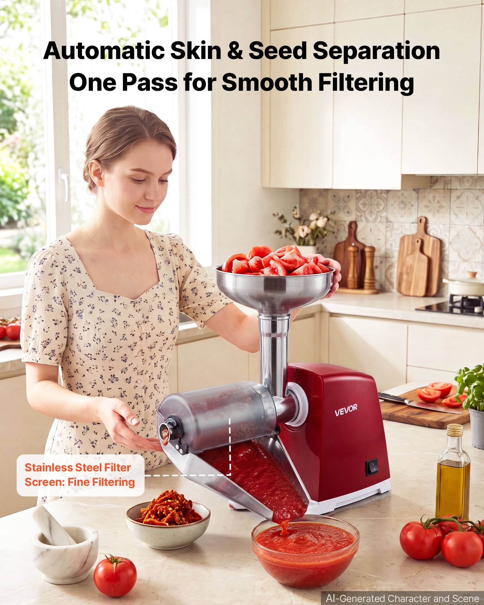 Automatic Skin & Seed Separation One Pass for Smooth Filtering

VEVOR

Stainless Steel Filter Screen: Fine Filtering

AI-Generated Character and Scene