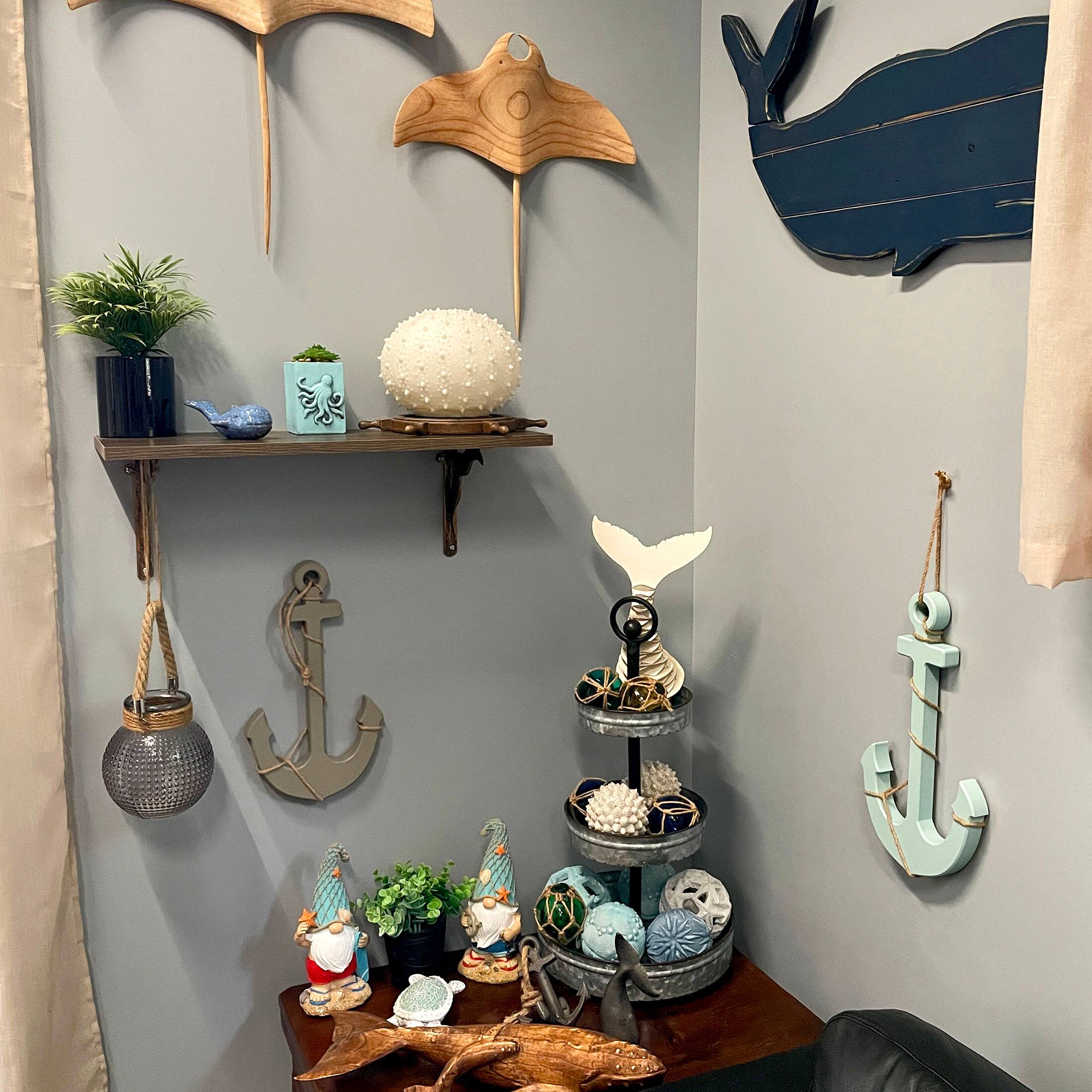 Alt View 4. Chesapeake Bay - Set of 2 Wood Nautical Wall Anchors 15in Rope Beach Coastal Decor Blue Gray - Multicolored.