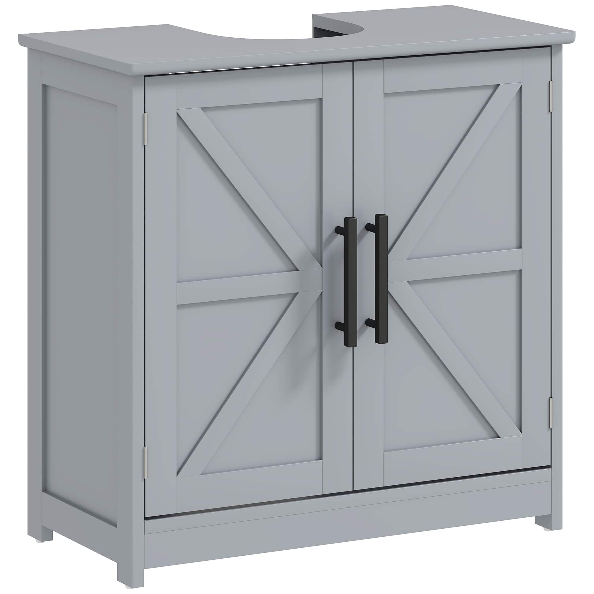 Pedestal Sink Storage Cabinet, Farmhouse Freestanding Bathroom Sink Cabinet with 2 Barn Doors and Adjustable Shelf