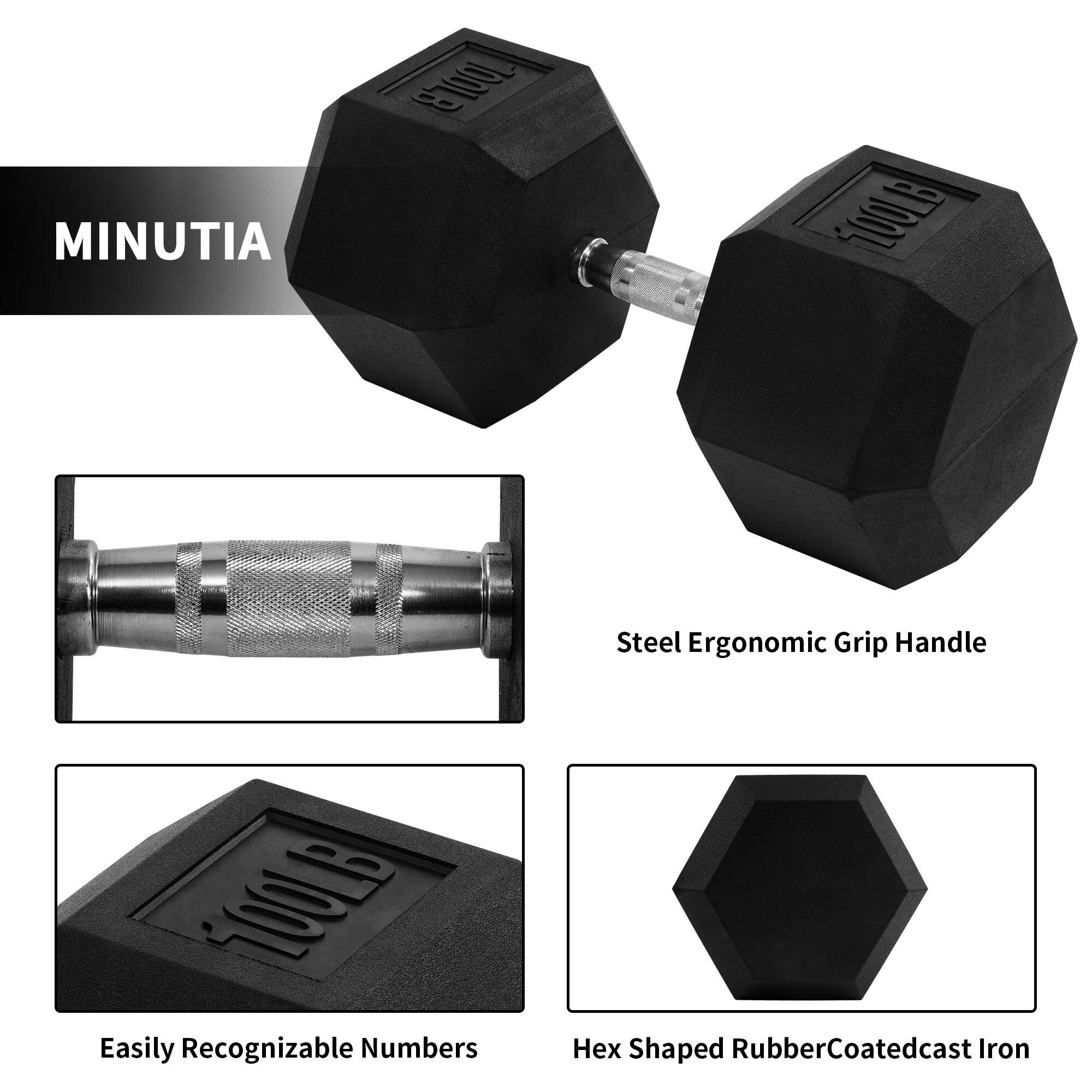 MINUTIA G700L 100LB Steel Ergonomic Grip Handle 100LB Easily Recognizable Numbers Hex Shaped Rubber Coated Cast Iron