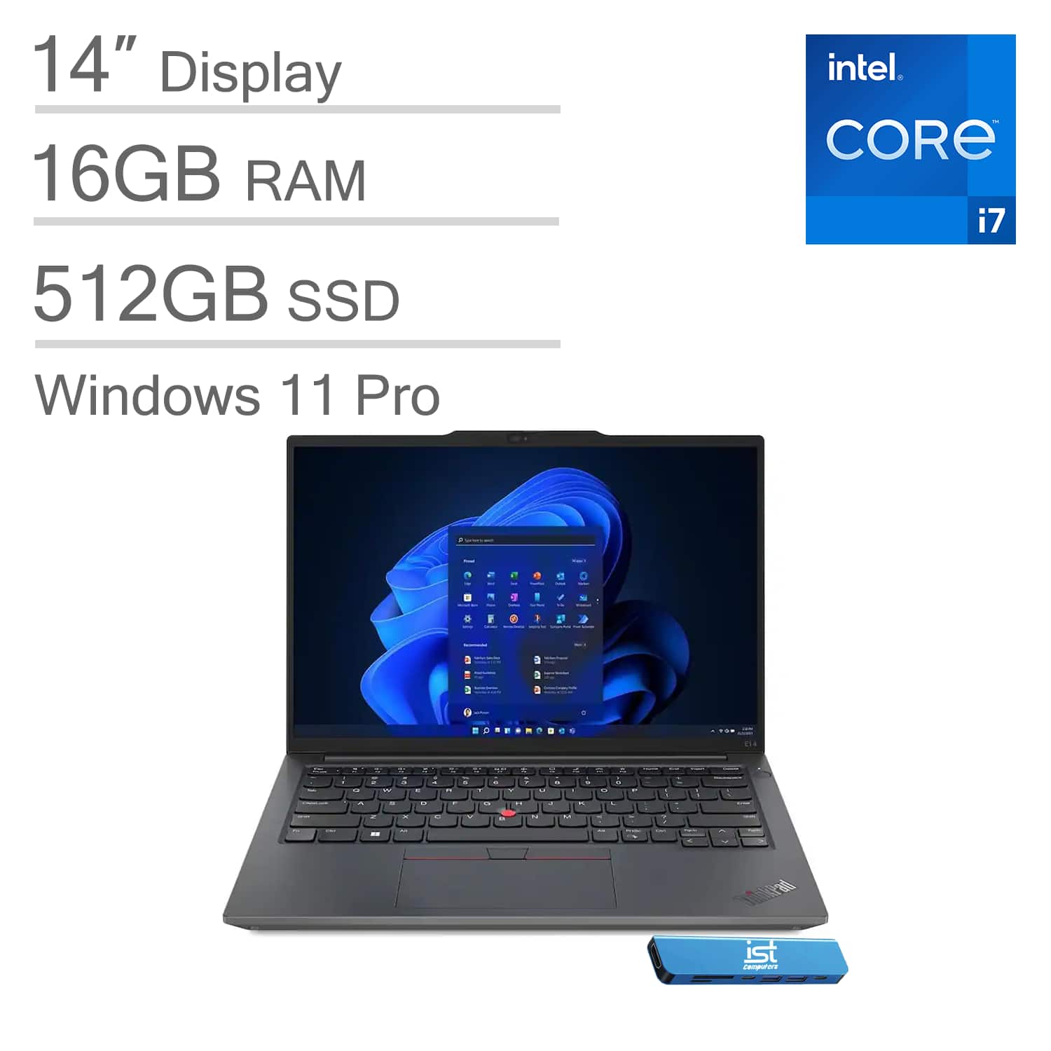 Lenovo - ThinkPad E14 14" WUXGA Laptop - Core i7 with 16GB RAM - 512GB SSD - Backlit - Fingerprint Reader - Windows 11 Pro - Black