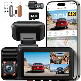REDTIGER - 3 Channel 4K Dash Cam, 3'' Screen, STARVIS 2 IMX675 HDR, IR Night Vision, 5.8GHz WiFi,24-Hour Parking Monitor