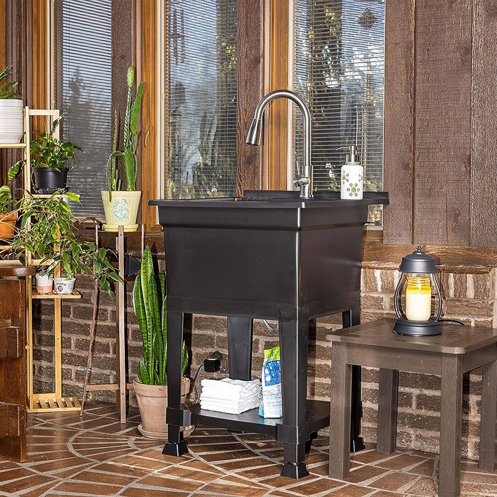 Alt View 5. UTILITYSINKS - UTILITYSINKS Plastic 24" Freestanding Compact Workshop Utility Tub Sink, Black - Black.
