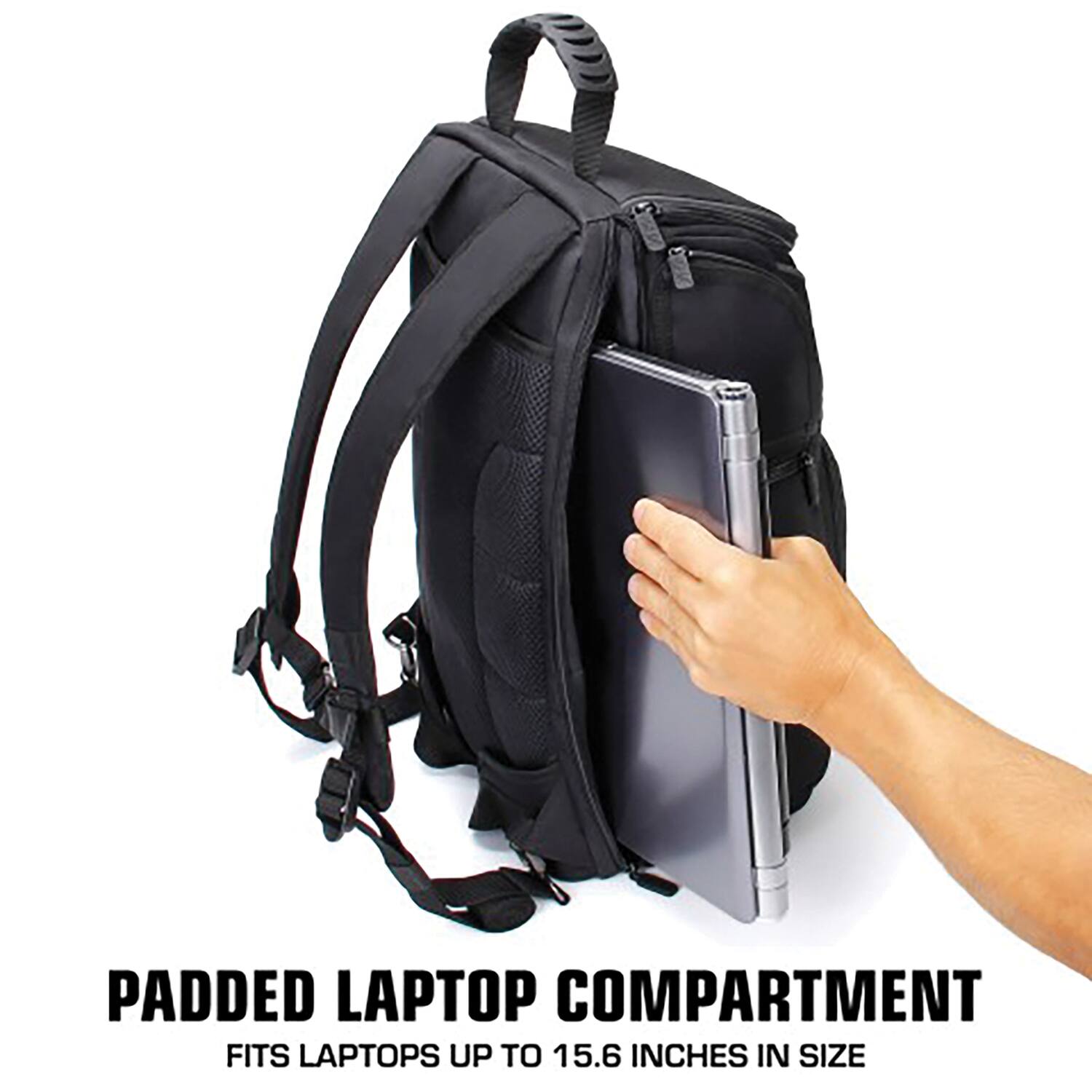 Padded Laptop Compartment  
Fits laptops up to 15.6 inches in size