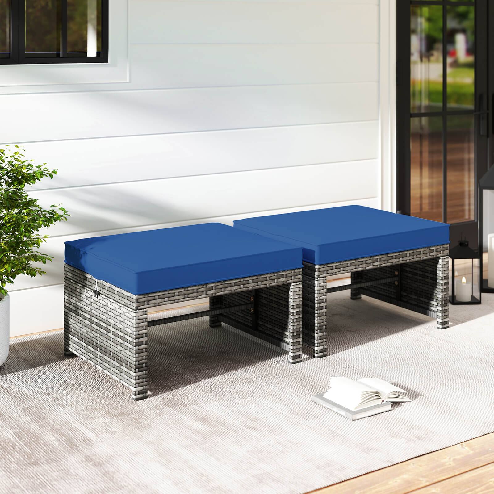 Costway Patio Ottomans Set of 2 PE Rattan Footstools with Removable ...