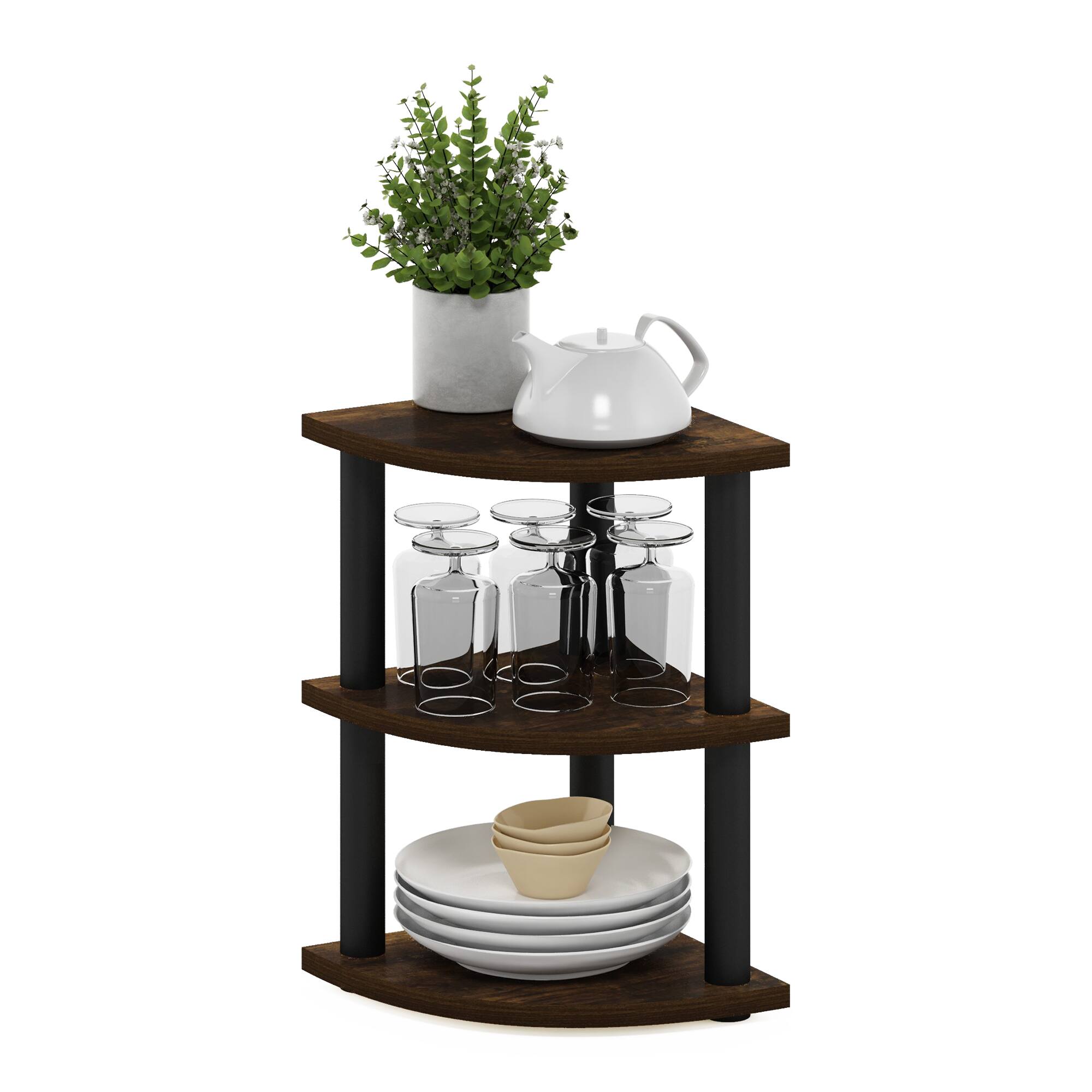 Alt View 3. Furinno - Turn-N-Tube 3-Tier Corner Countertop Organizer Shelf - Amber Pine/Black.
