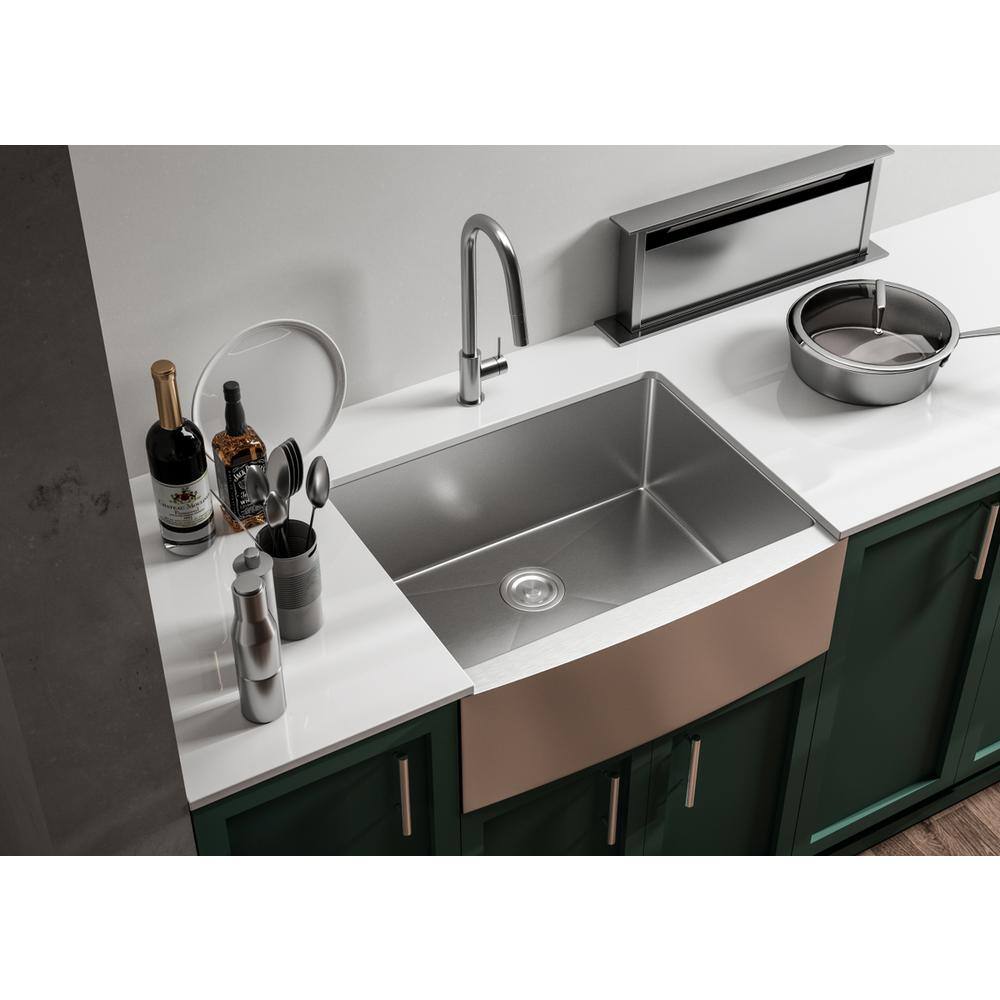 Alt View 6. Elegant Kitchen and Bath - Stainless Steel farmhouse kitchen sink L27'' x W22'' x H10" - Stainless Steel.
