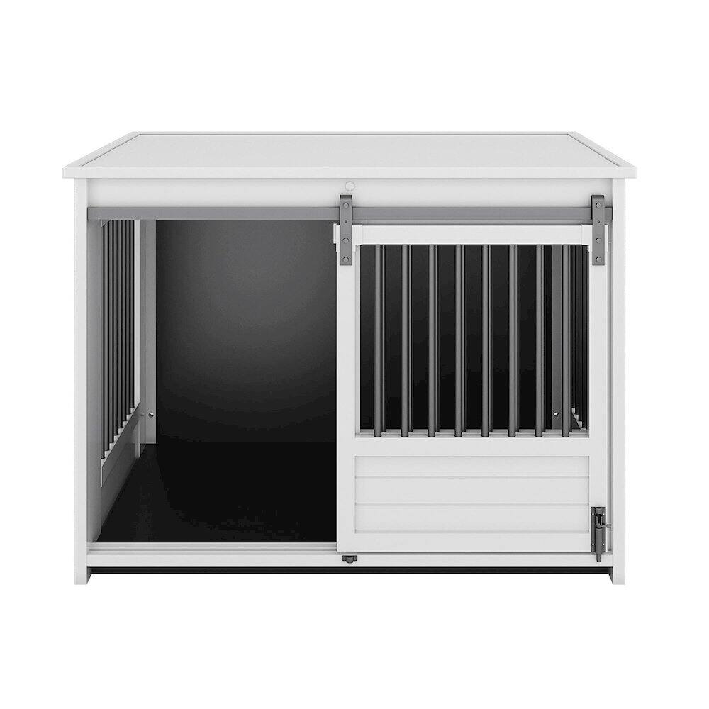 Left. New Age Pet - ECOFLEX Barn Door Dog Crate End Table - Antique White Large.