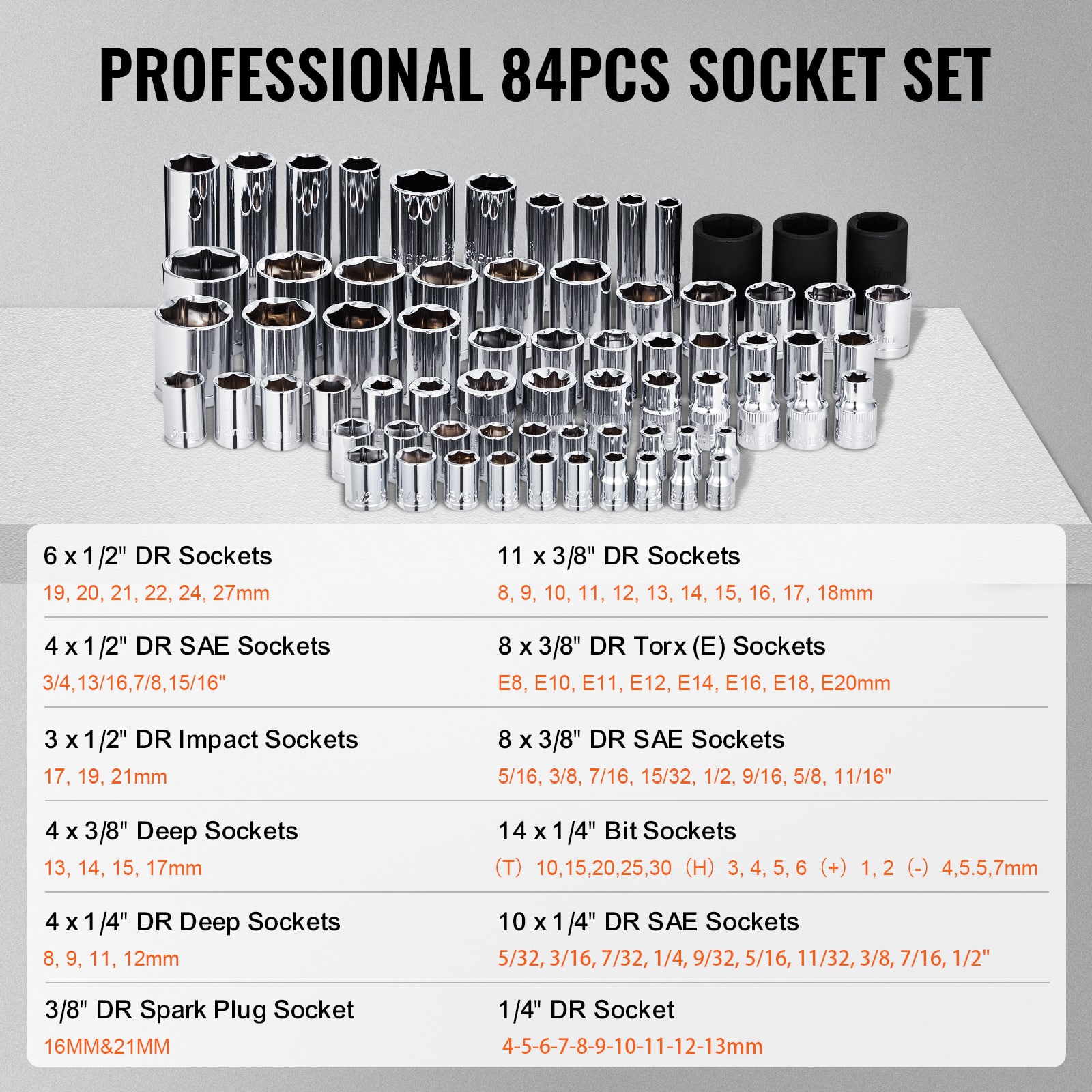 VEVOR 121 Piece Mechanics Tool Set, 1/4