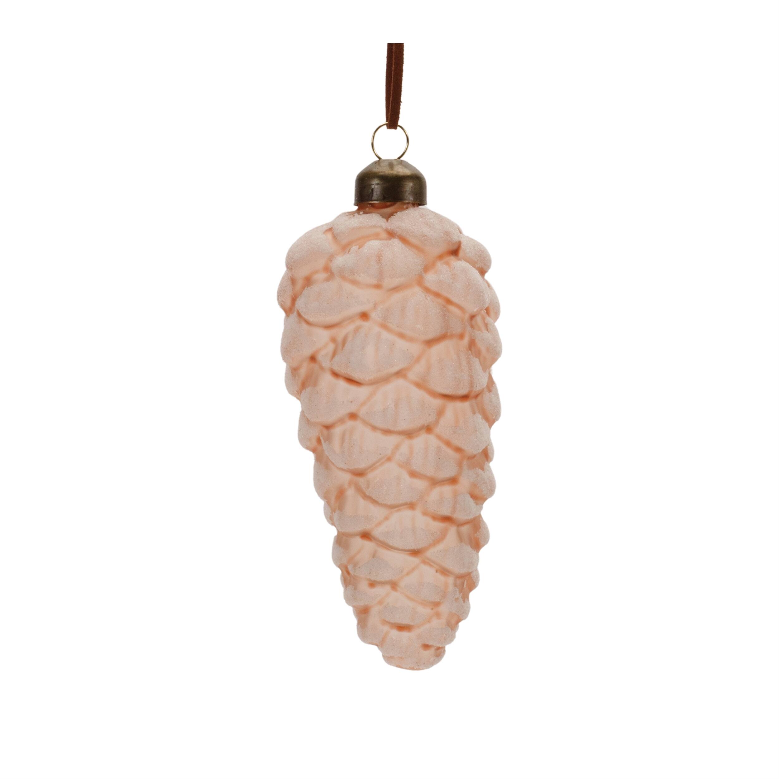 Back. BreeBe - Frosted Glass Pinecone Drop Ornament (Set of 6) - Pink.