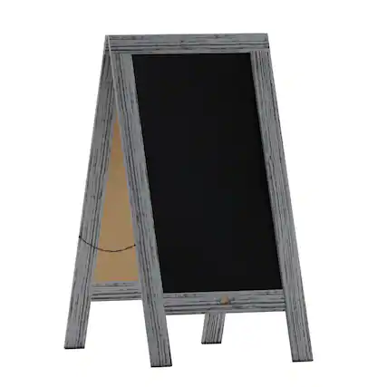 Front. Emma + Oliver - Rustic Double-Sided A-Frame Wooden Chalkboard with Magnetic Surface - Graywash.