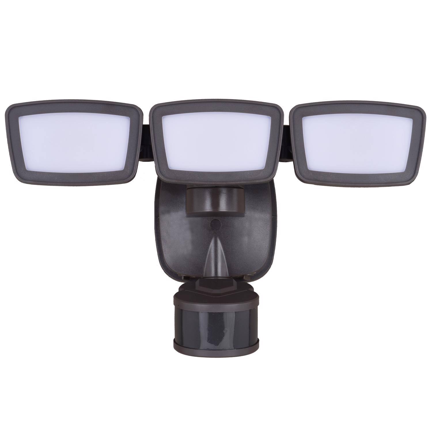 Front. Dual - Dualux Motion-Sensing Hardwired LED Bronze Security Floodlight.