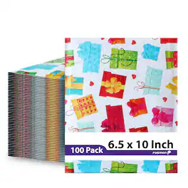Fosmon - 6.5 x 10 - 100 Pack #0 Gift Wrap Birthday Holiday Poly Bubble Mailer, Padded Shipping Envelopes, 6.5 x 9" Usable Size - Multi