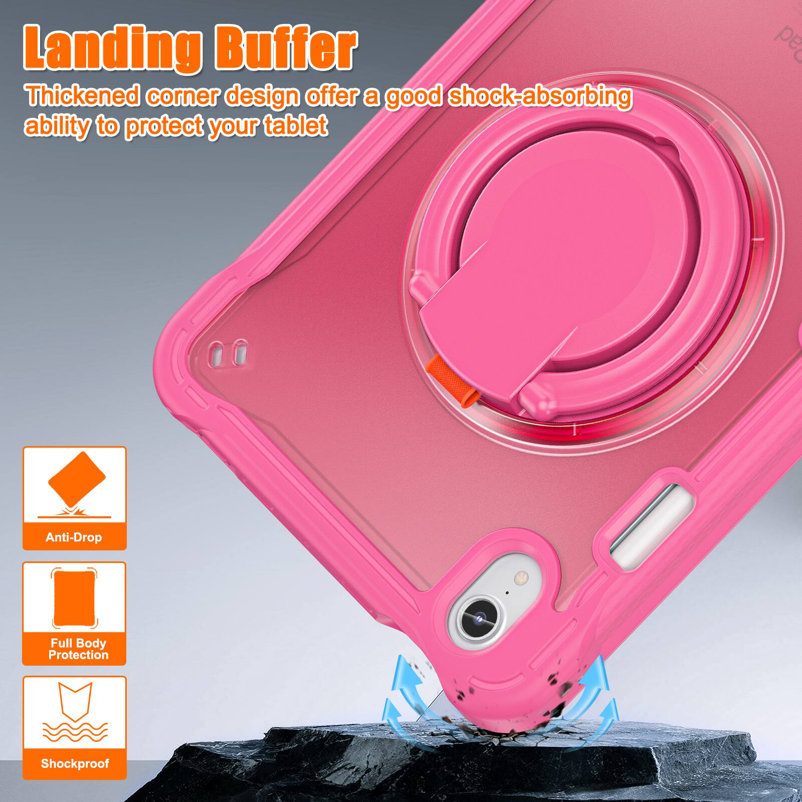 Landing Buffer

Thickened corner design offers a good shock-absorbing ability to protect your tablet

Anti-Drop
Full Body Protection
Shockproof