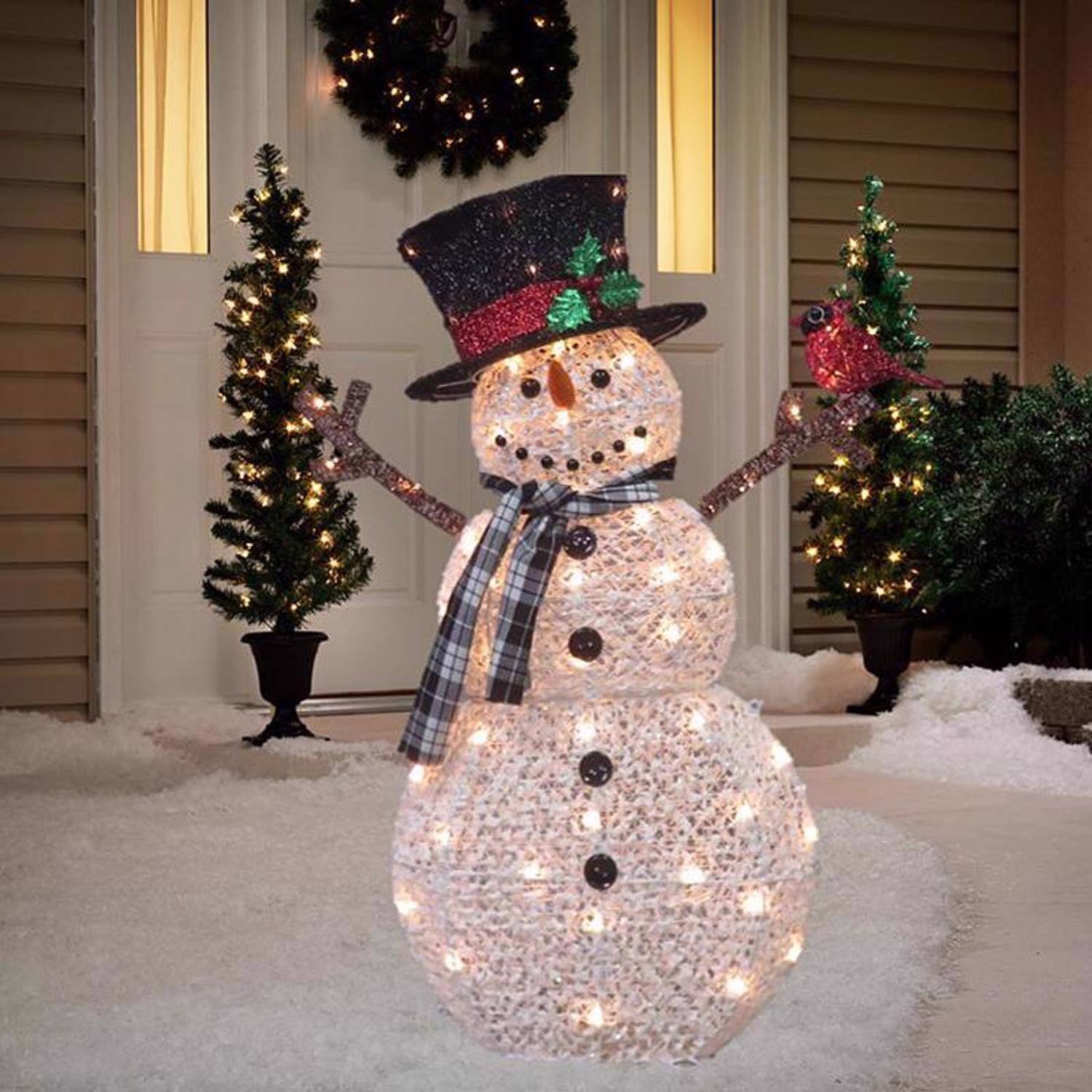 Angle. Celebrations - Celebrations Red Incandescent Clear Snowman with Cardinal 3.25 ft. Yard Decor - White | Black | Green | Red.