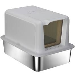 Pawhut - in 1 Stainless Steel Cat Litter Box with Removable Lid, Scoop, Filter Bags - Gray