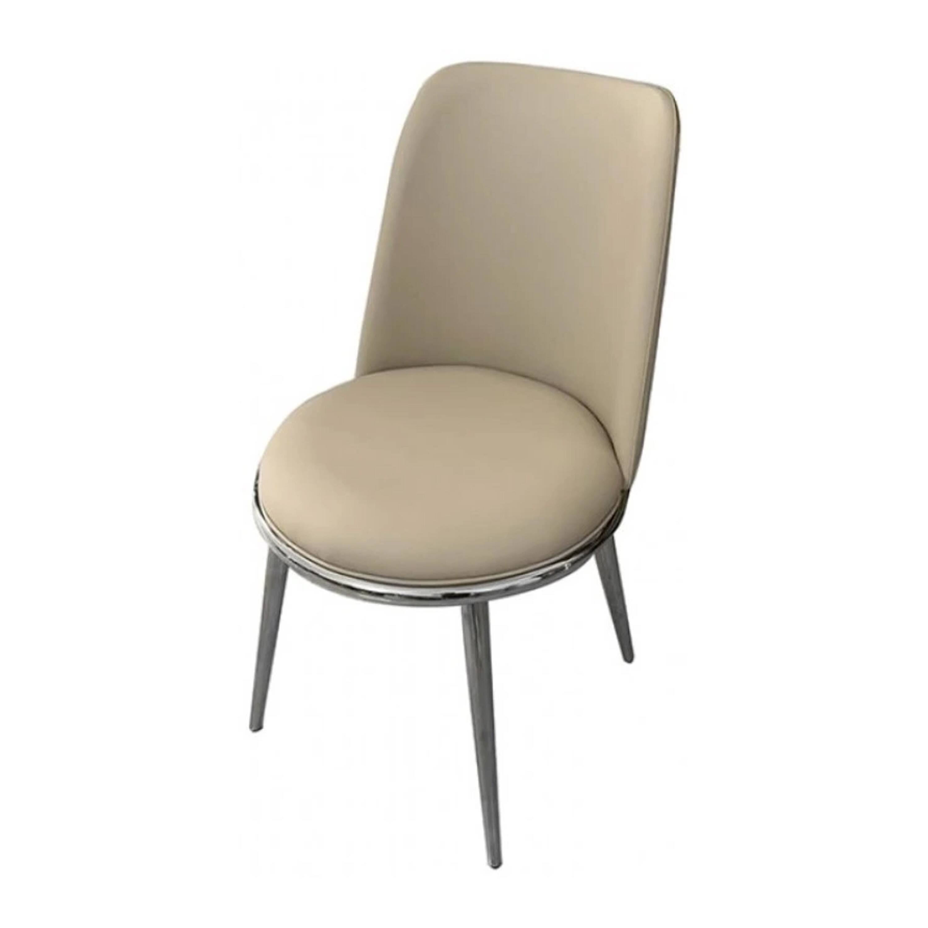 Alt View 1. Manhattan Lane - Relli Side Dining Chair Set of 2, Silver Metal, Taupe Faux Leather Round Seats - Silver, Taupe.