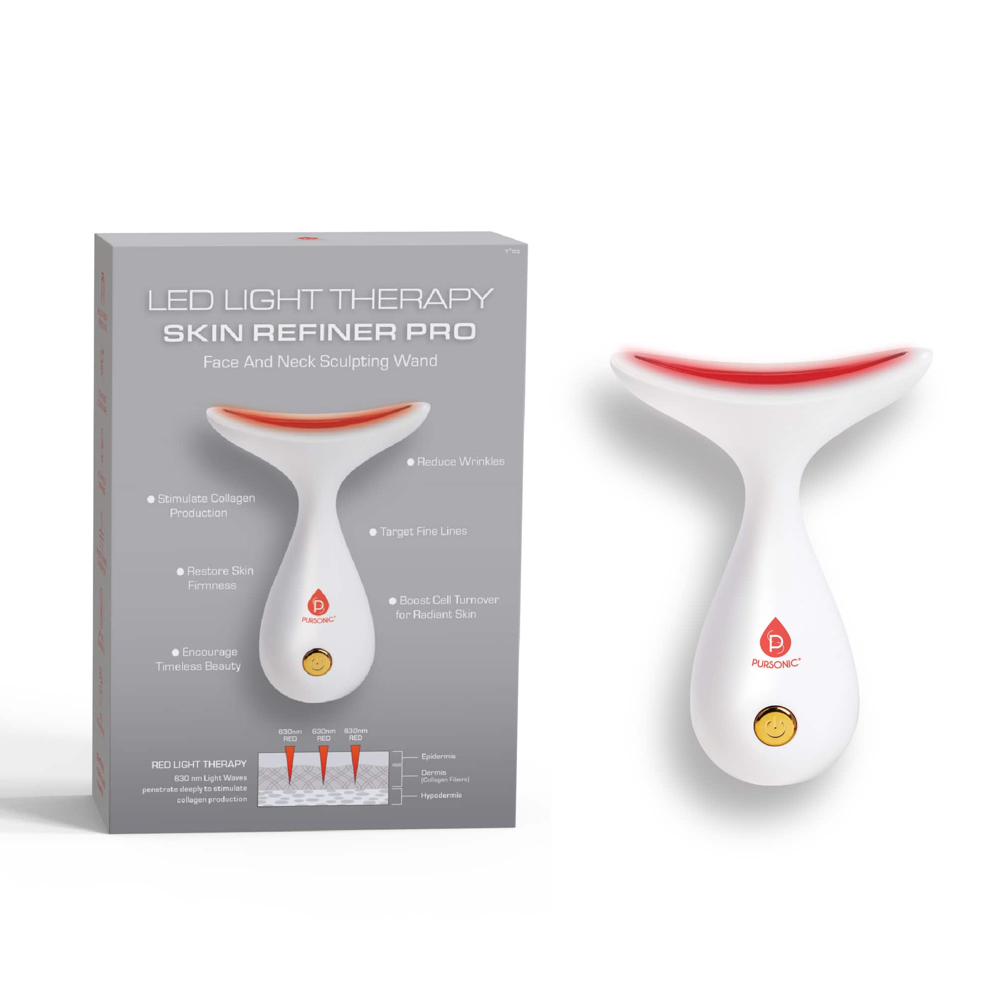 Pursonic LED Light Therapy Neck & Face Sculpting Wand LLT3WH