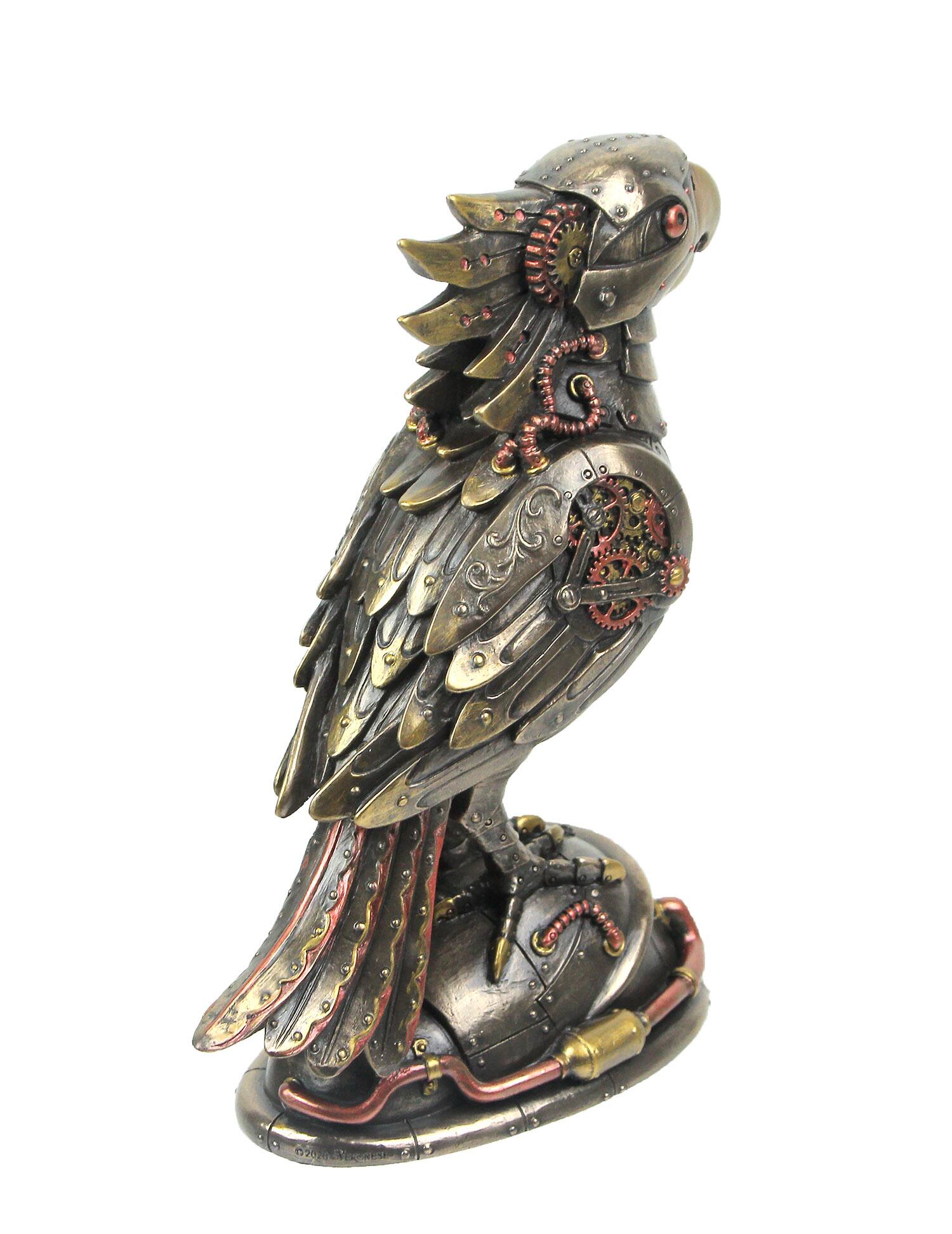 Alt View 2. Veronese Design - Steampunk Designed Cockatiel / Parrot Bird Metallic Finished Tabletop Statue - Bronze.