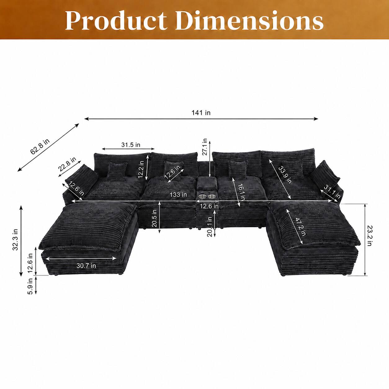 Product Dimensions: 141 in x 32.3 in x 62.8 in