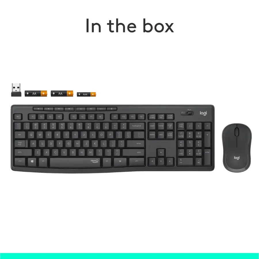 In the box, you will find a Logitech keyboard and mouse.