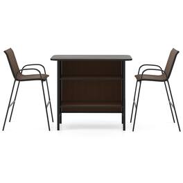 Gymax - Set Of 3 Outdoor Bar Set Bar Height Table & Armchairs w/ Footrest 2-Tier Shelf Brown - Coffee