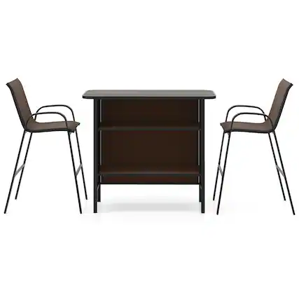 Front. Gymax - Gymax Set Of 3 Outdoor Bar Set Bar Height Table & Armchairs w/ Footrest 2-Tier Shelf Brown - Coffee.