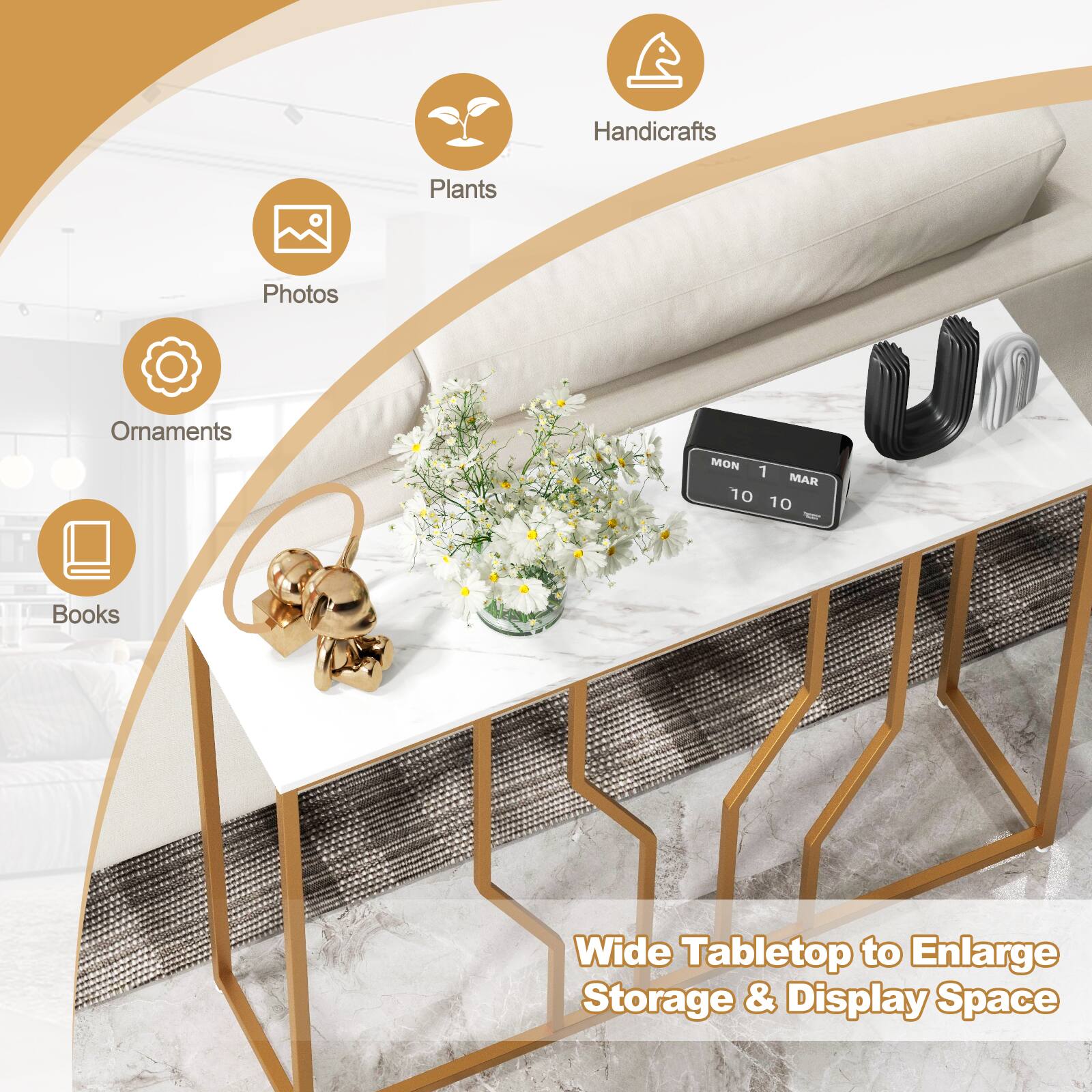 Handicrafts, Plants, Photos, Ornaments, Books, Wide Tabletop to Enlarge Storage & Display Space